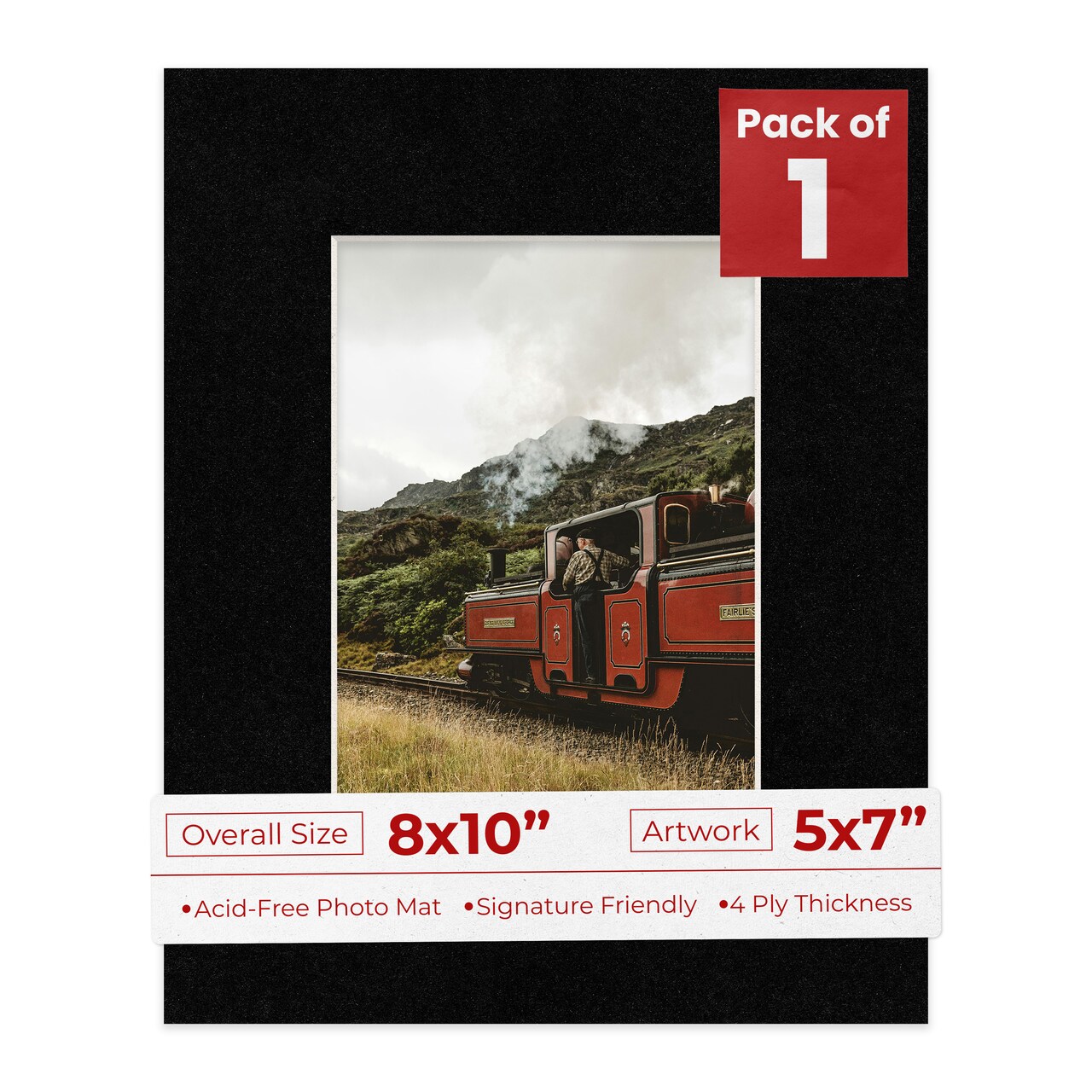 Black with Black Core Mat Board for 8x10 Frames - Fits 5x7 Photos